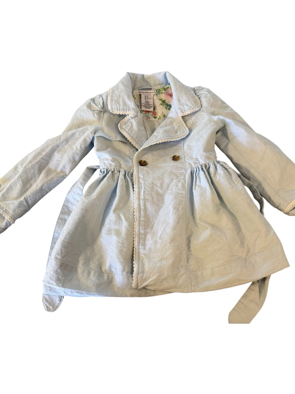 Cupcakes & Cashmere Light Blue Girls' Double-Breasted Trench Coat 3T